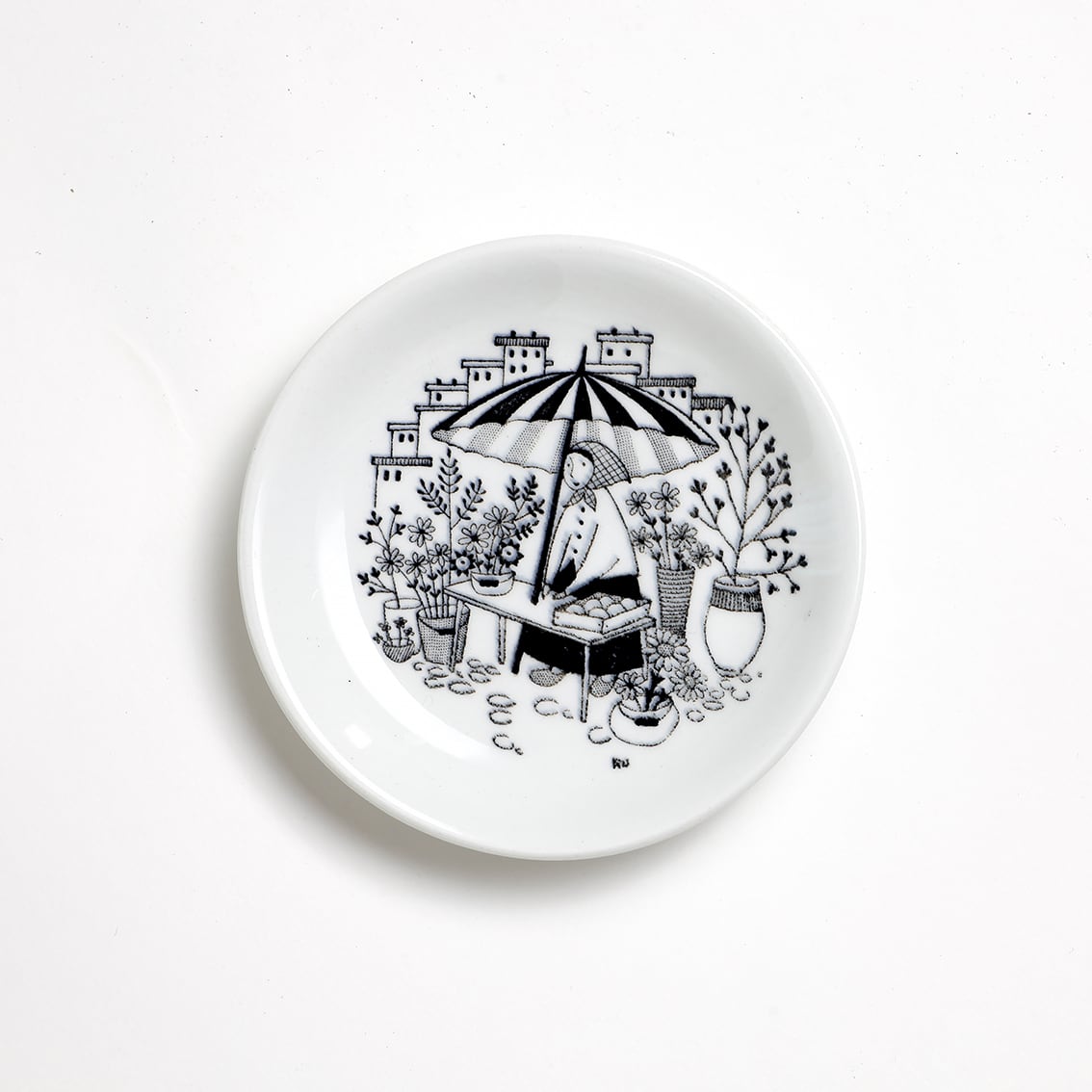 ARABIA Made in Finland アンティーク動物イラストの陶器皿 ARABIA アラビア 四季の暮らしの小さな飾り絵皿（花売り） 北欧