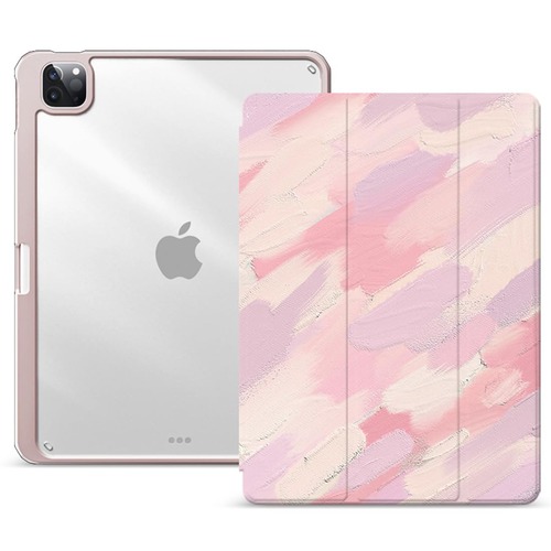 【お好みの絵柄きっと見つかる！11種類のデザインから探して！選んで！】 iPad Air 第5世代 ケース 2022 / iPad Air 第4世代 ケース 2020 10.9 インチ 透明バックカバー Apple Pencil 収納可能 三つ折スタンド オートスリープ機能 軽量 薄型 かわいい おしゃれ 青 雲 blue cloud 10.9 (クリーミーピンク)