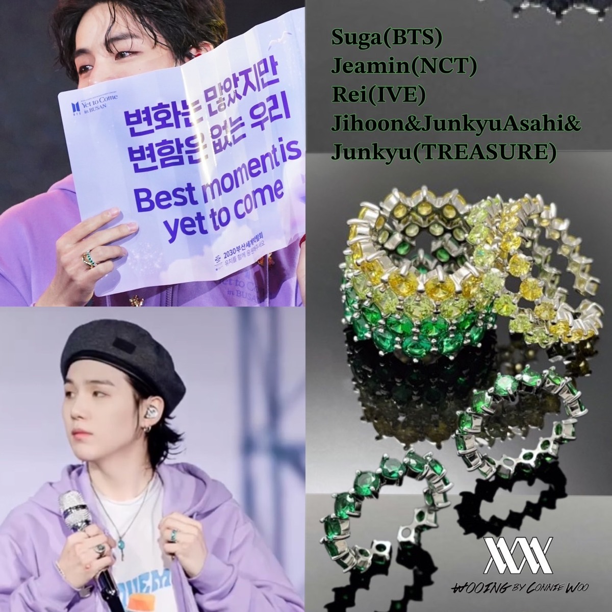 ★BTS 全員 着用！！【WOOING】4prong 4mm Silver Compass Stackable Ring Green ...