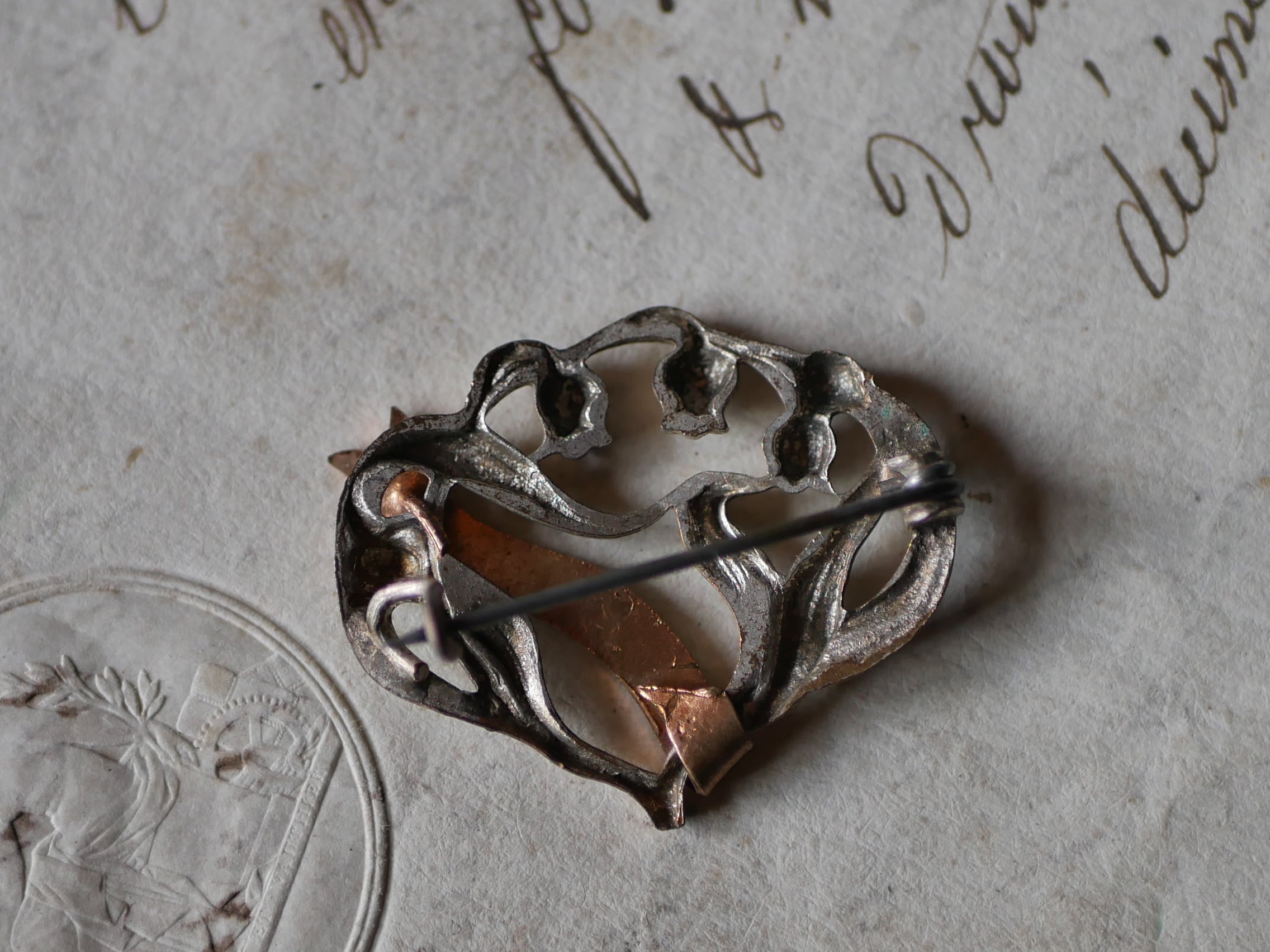 フランスアンティーク　すずらん　ハットピン　ブローチ　シルバー　銀 すずらん brooch ブロカント ヴィンテージ フランスアンティーク