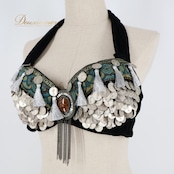 ベリーダンス トライバル 衣装 トップス ベルト セット ブラック系 コイン ストーン タッセル 黒 緑 黄 赤 豪華 装飾 ダンス衣装 ステージ 舞台 クール グリーン系 イエロー系 シルバー系 レッド系