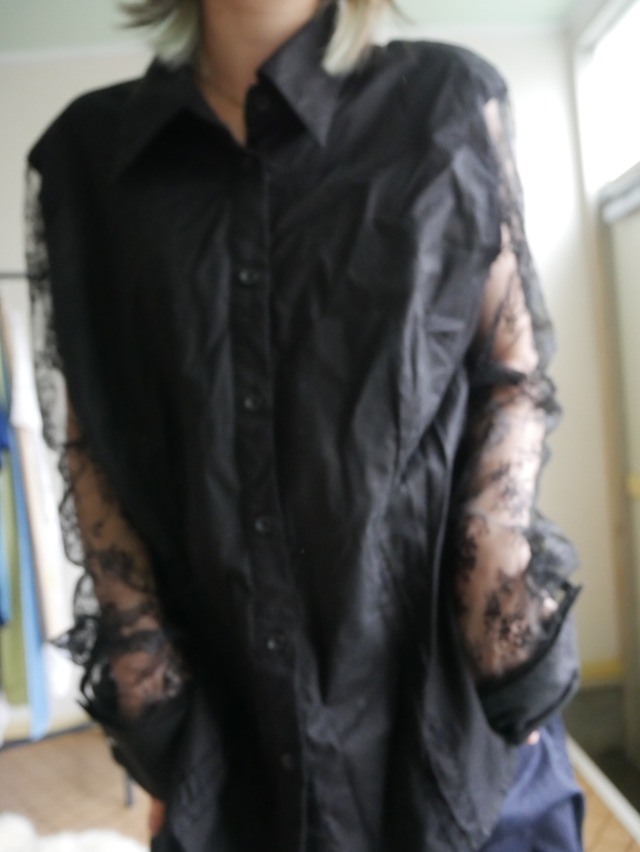 90s-I・N・C Lace Sleeve Shirt / Black