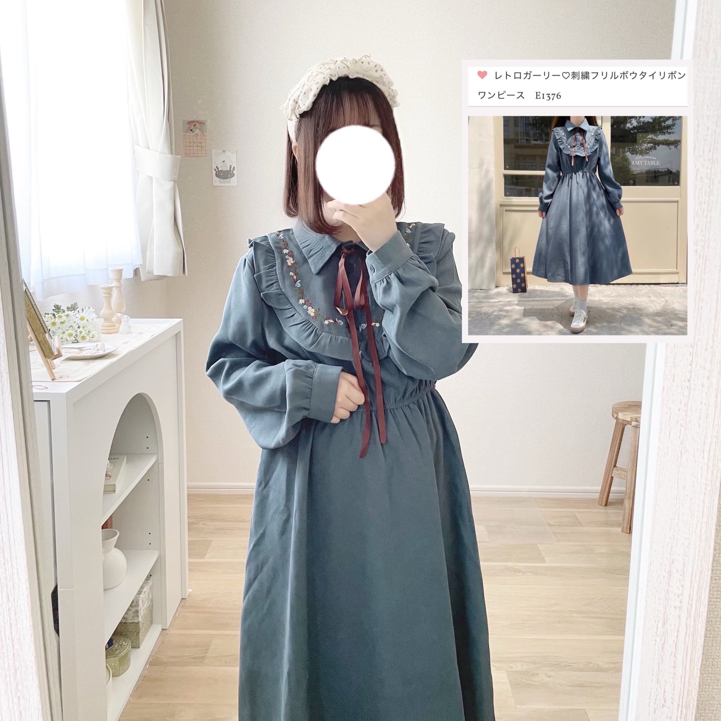 雪（＠yuu___py）様着用】レトロガーリー♡刺繍フリルボウタイリボン