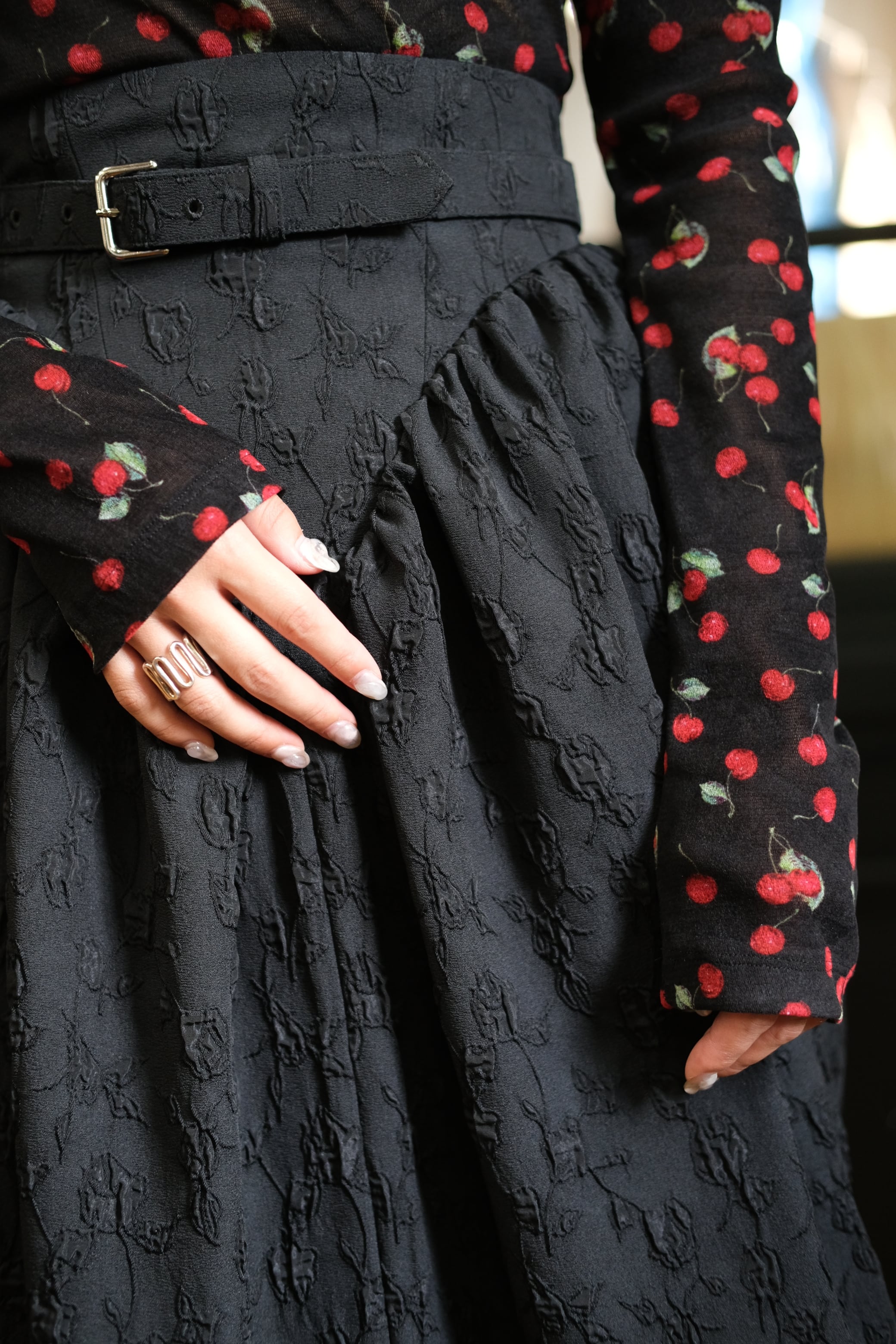 FETICO】Floral jacquard curvy skirt -black- | loop