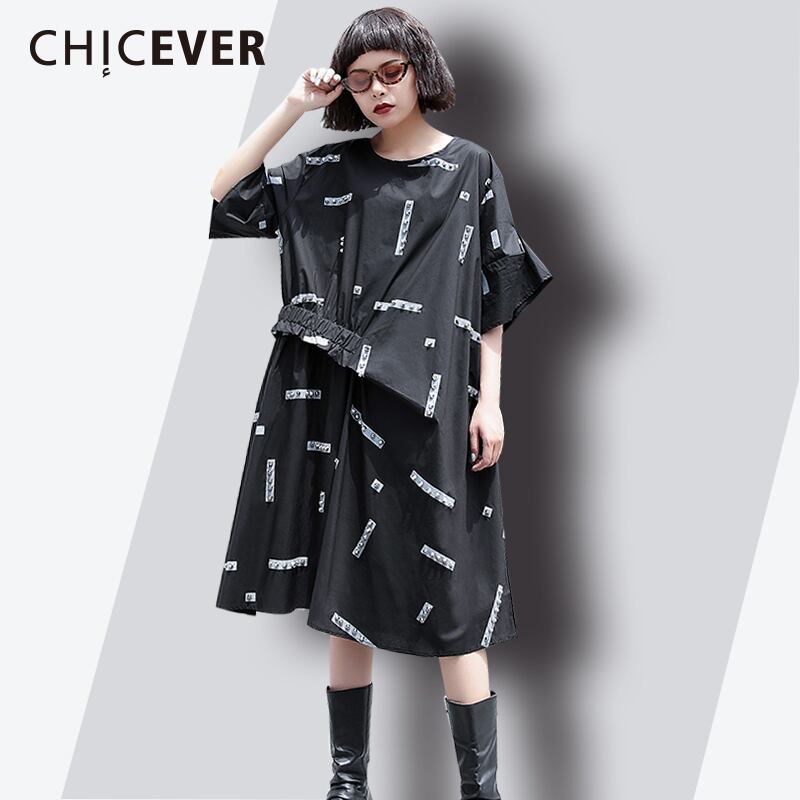 CHICEVERリベット2020サマープリントレターレディースドレスハーフスリーブルーズレディースドレスビッグサイズの服 半袖 夏物 6base596013075121
