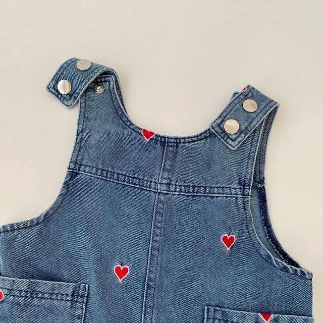 【BABY】ハート刺繍ウォッシュデニムサロペットパンツ - 14