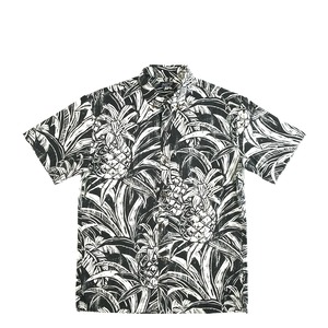 Mountain Men's ボタンダウンアロハシャツ /  Pineapple wood cut  / Black