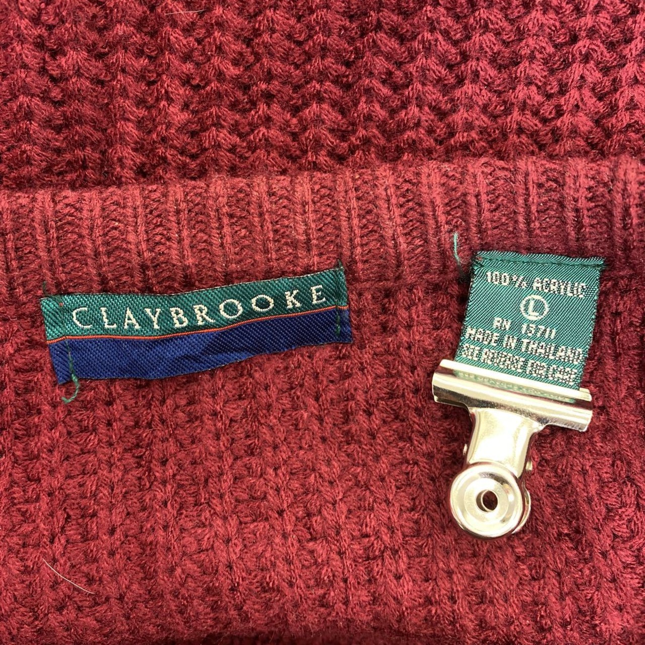 CLAYBROOKE ニットセーター Lサイズ ケーブル編み バーガンディ 古着卸 
