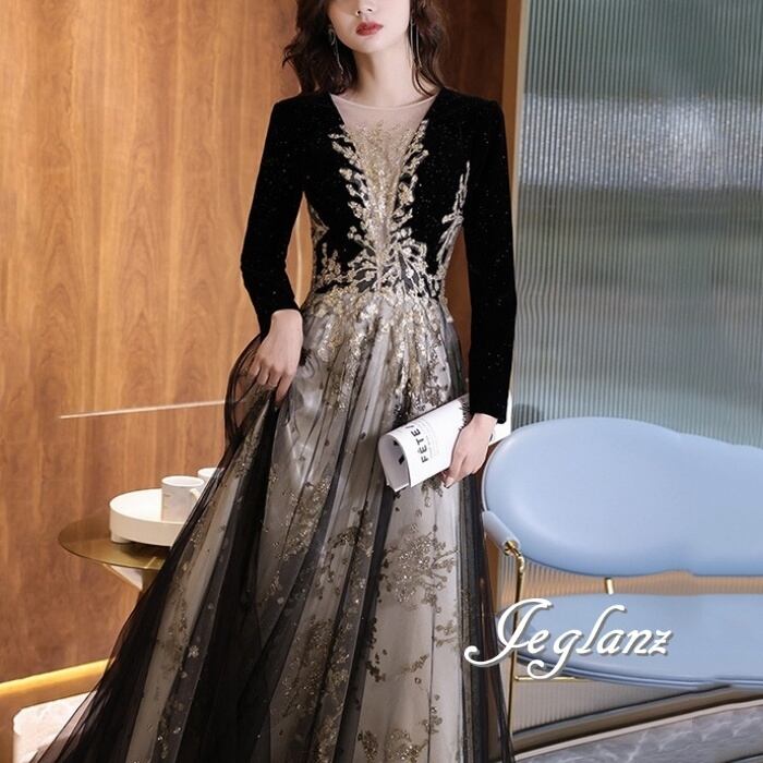 パーティ イブニングドレス ベルベット調 編み上げ ラメ 光沢感 ♪( M8833)ζ