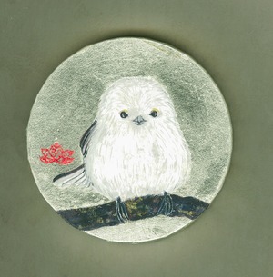 雪の妖精(シマエナガ)/日本画/※飾りやすい卓上スタンド付き！