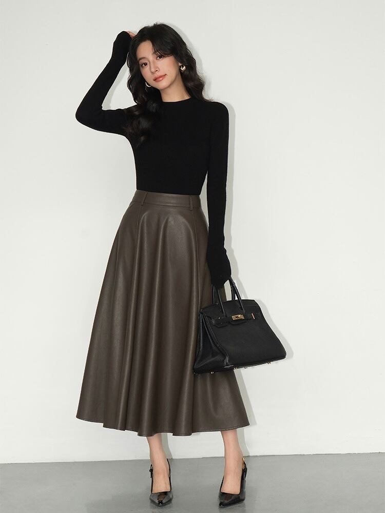 レザーフィットフレアスカート