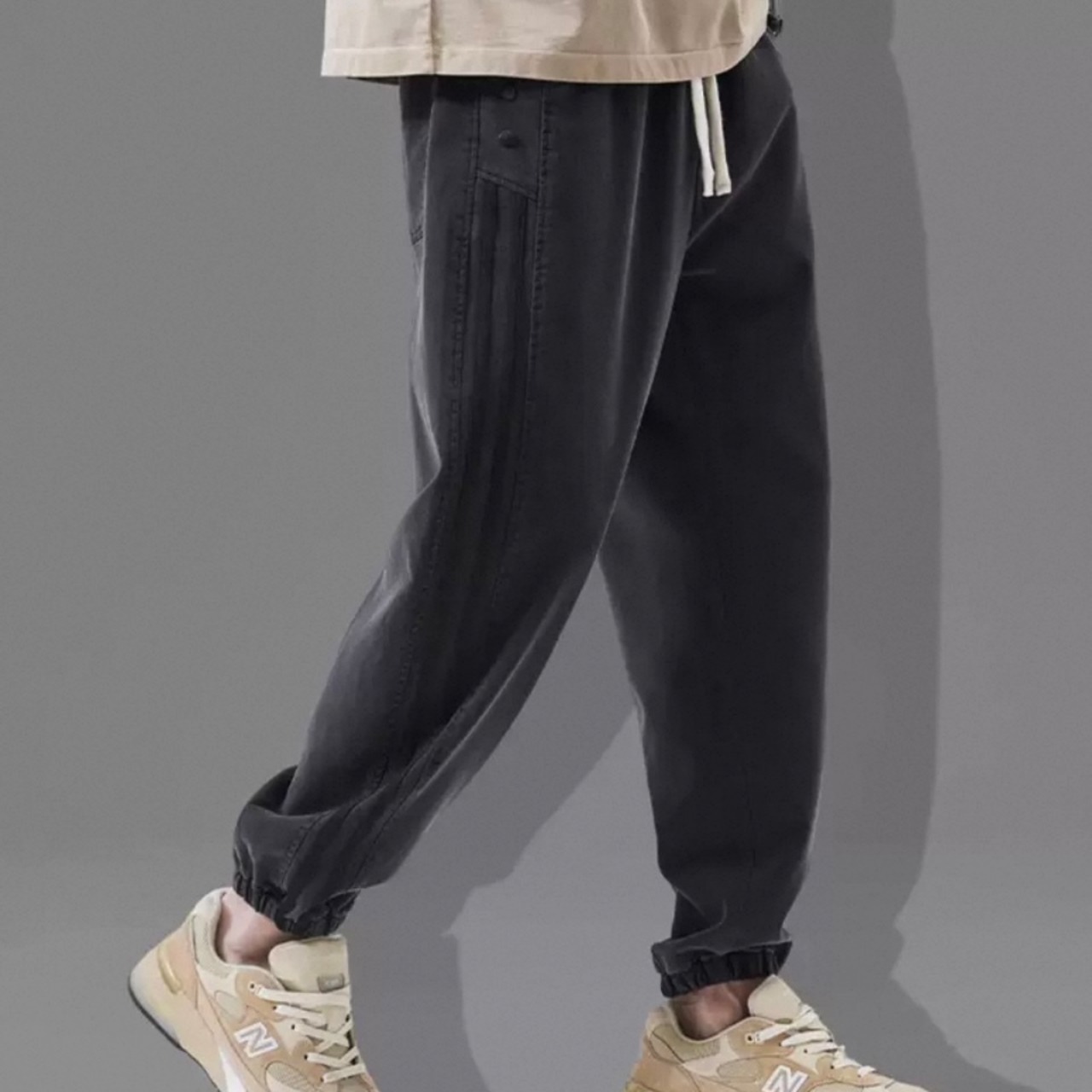 Snap Button Fly Drawcord Jogger Pants ◇2color H0655
