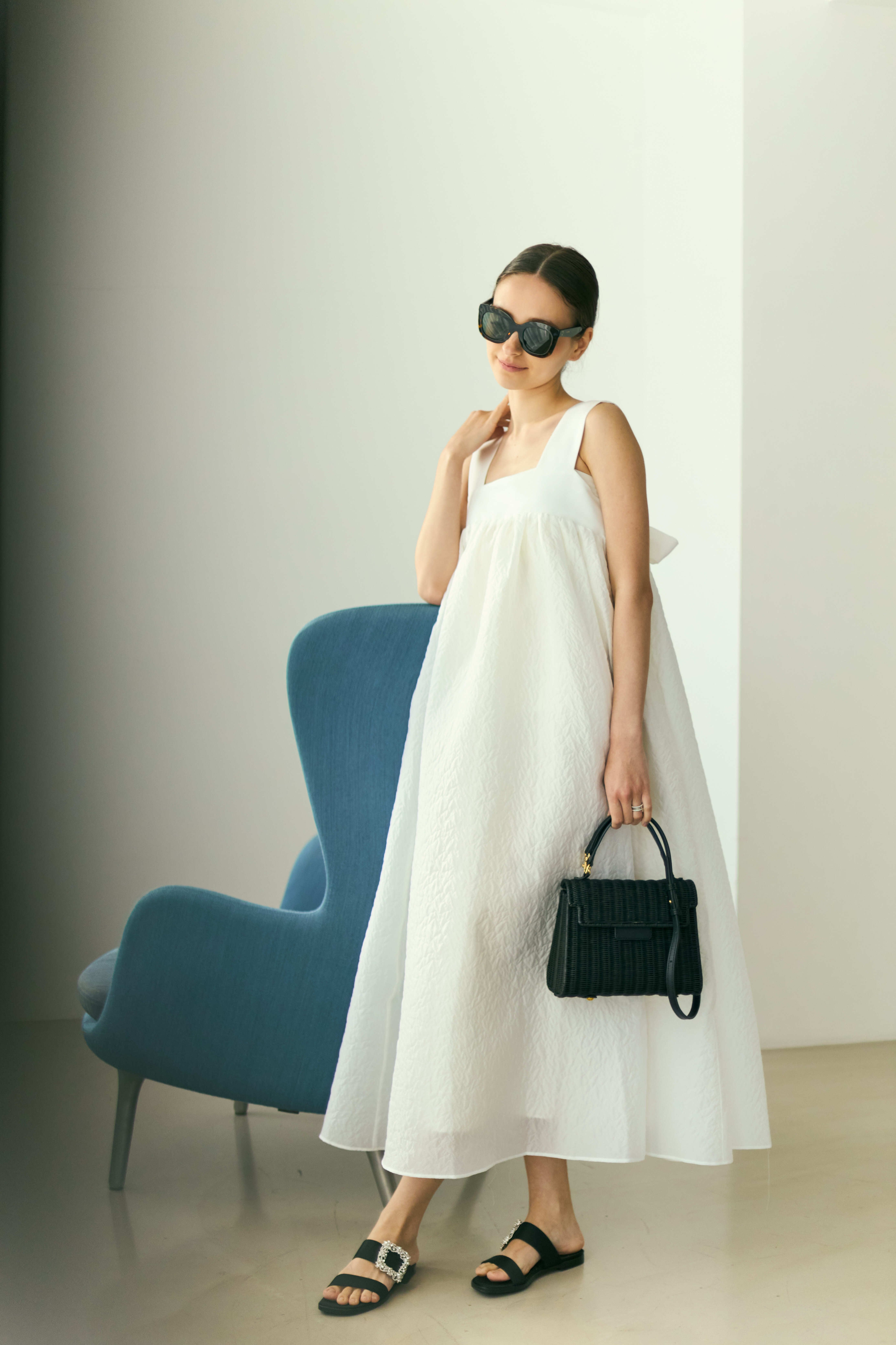 Silky jacquard long dress | Bluelea