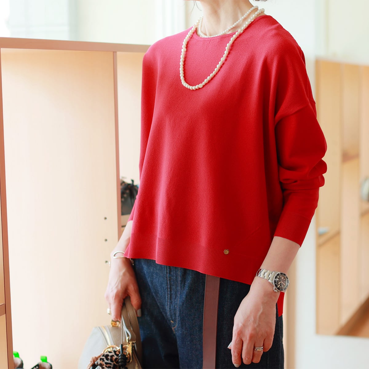 Dignite collier (ディニテ・コリエ) 編地切替ユル華奢見えニット