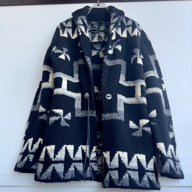 Ralph Lauren ラルフローレン ハンドニットカーディガン 80s〜90s 風車柄 ショールカラー ブラック ヴィンテージ古着 S 画像3