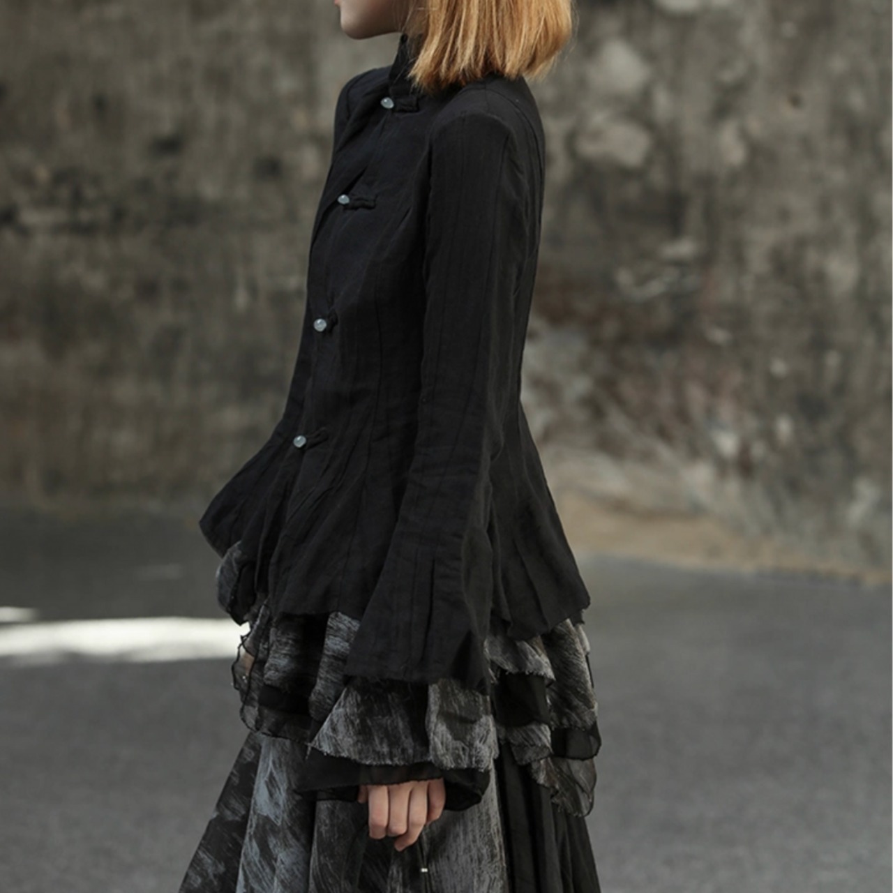 Chinese style knot button layered shirt (ME144)