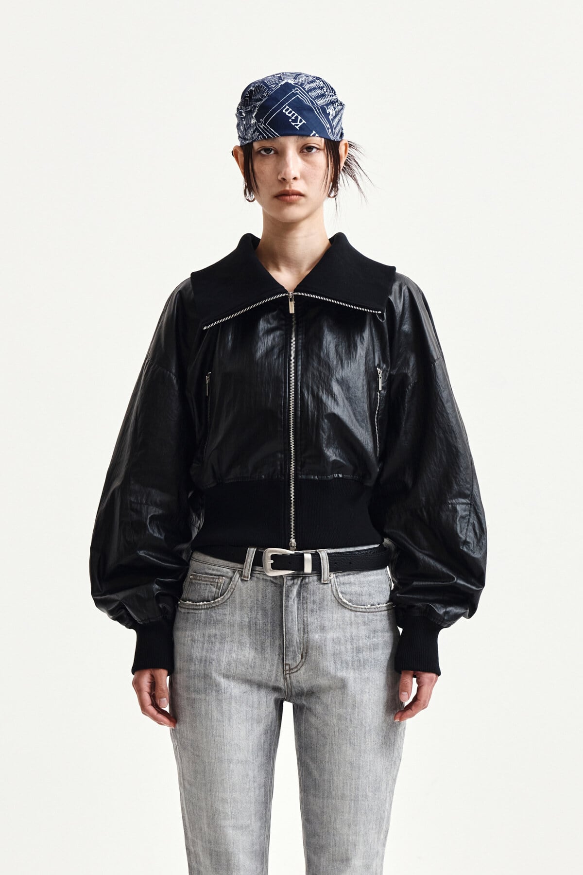 Matin Kim] SHINE CRINKLE ZIP BLOUSON IN BLACK 正規品 韓国ブランド