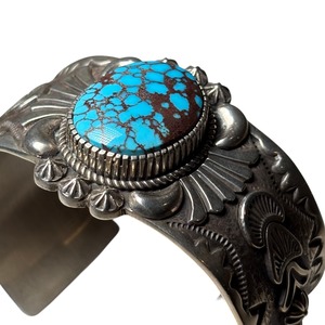 Navajo Thomas Jim silver egyptian turquoise bangle