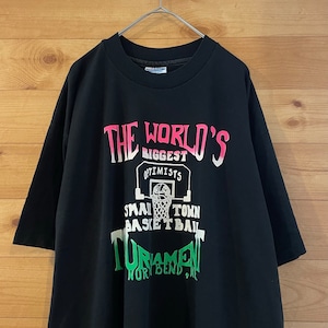 【Hanes】80s USA製 青タグ バスケットボール プリントTシャツ ビンテージ シングルステッチ XL ゴールデンサイズ 黒ボディ US古着