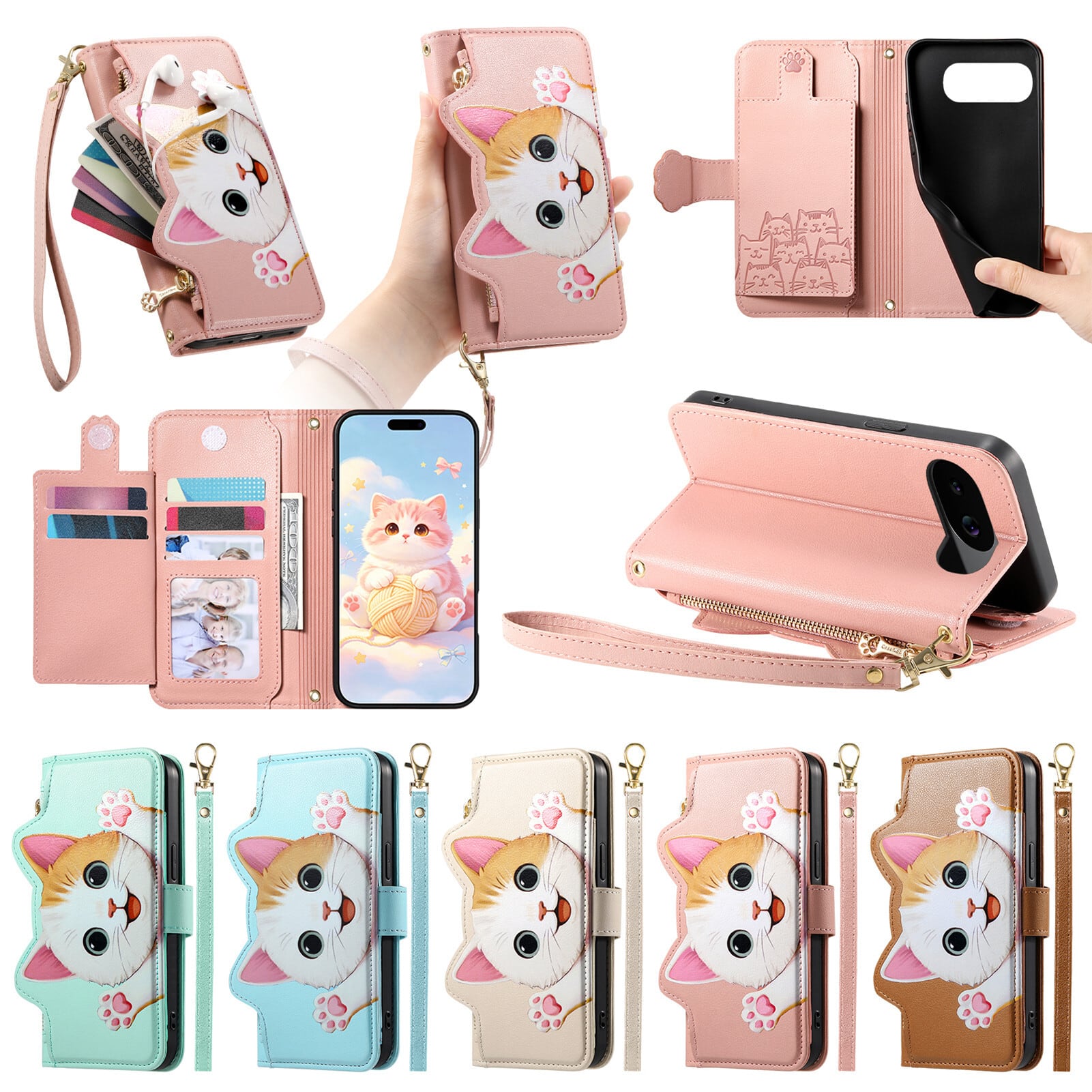 猫まみれ】2WAY 手帳型 Galaxy Pixel 10 9 8 ケース 小銭入れ 財布付