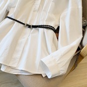 ボタンフロント  ウエストベルト シャツ 　全2色　 00065