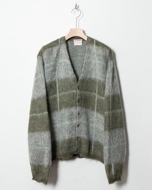 vintage "McGREGOR" shaggy mohair × wool knitted cardigan / Made In USA / COLOR:KHAKI