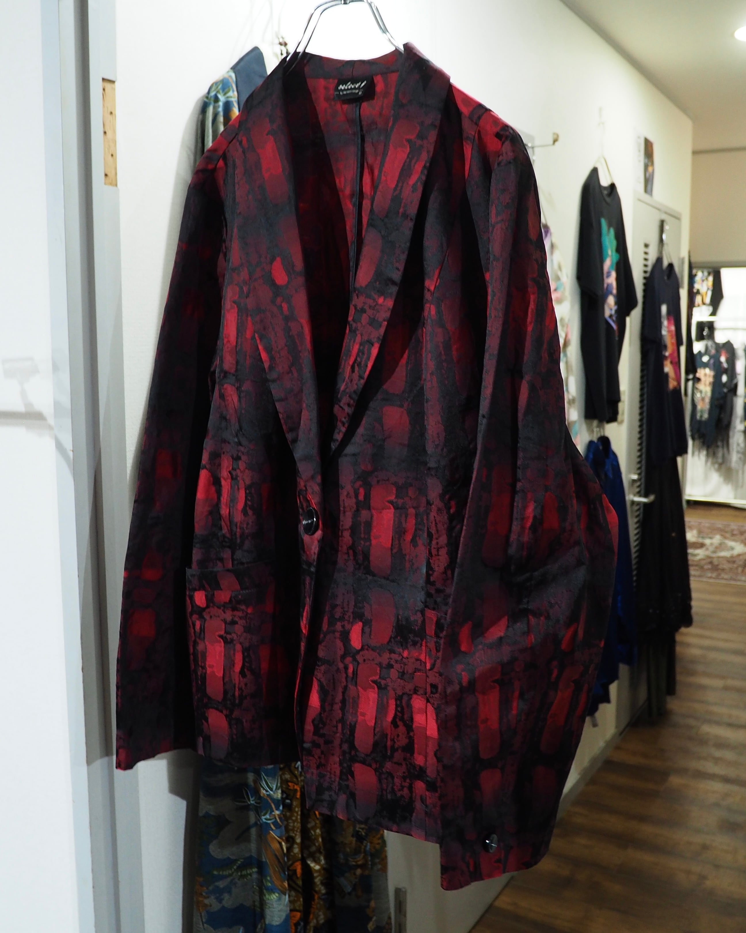 " 深紅 " Scale Embossed pattern Vintage loose Easy Tailored jacket