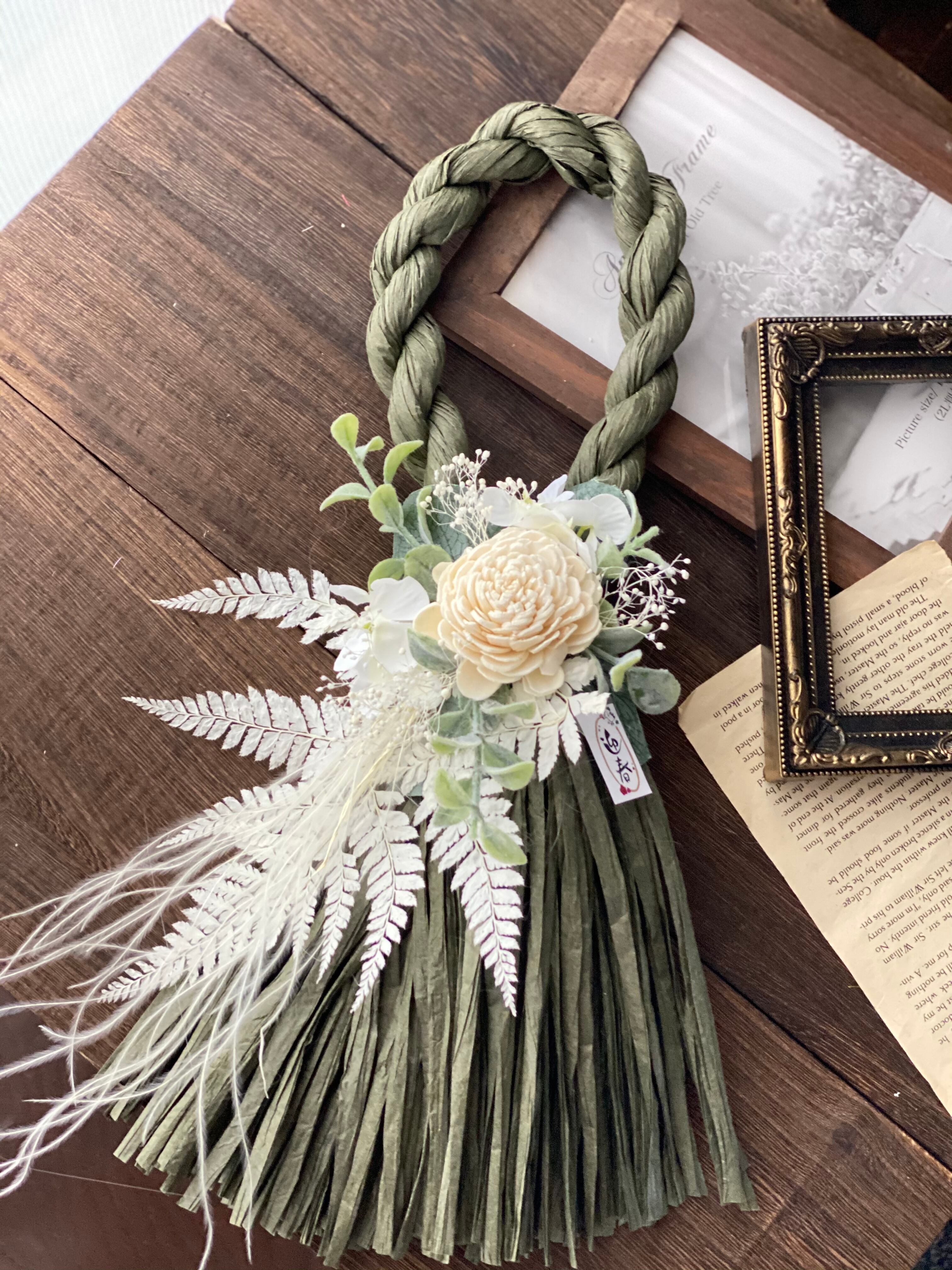 しめ縄リース カーキ4 Houkiboshi