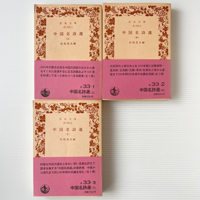 中国名詩選 上中下 ＜岩波文庫＞ / 松枝茂夫 編 / 岩波書店