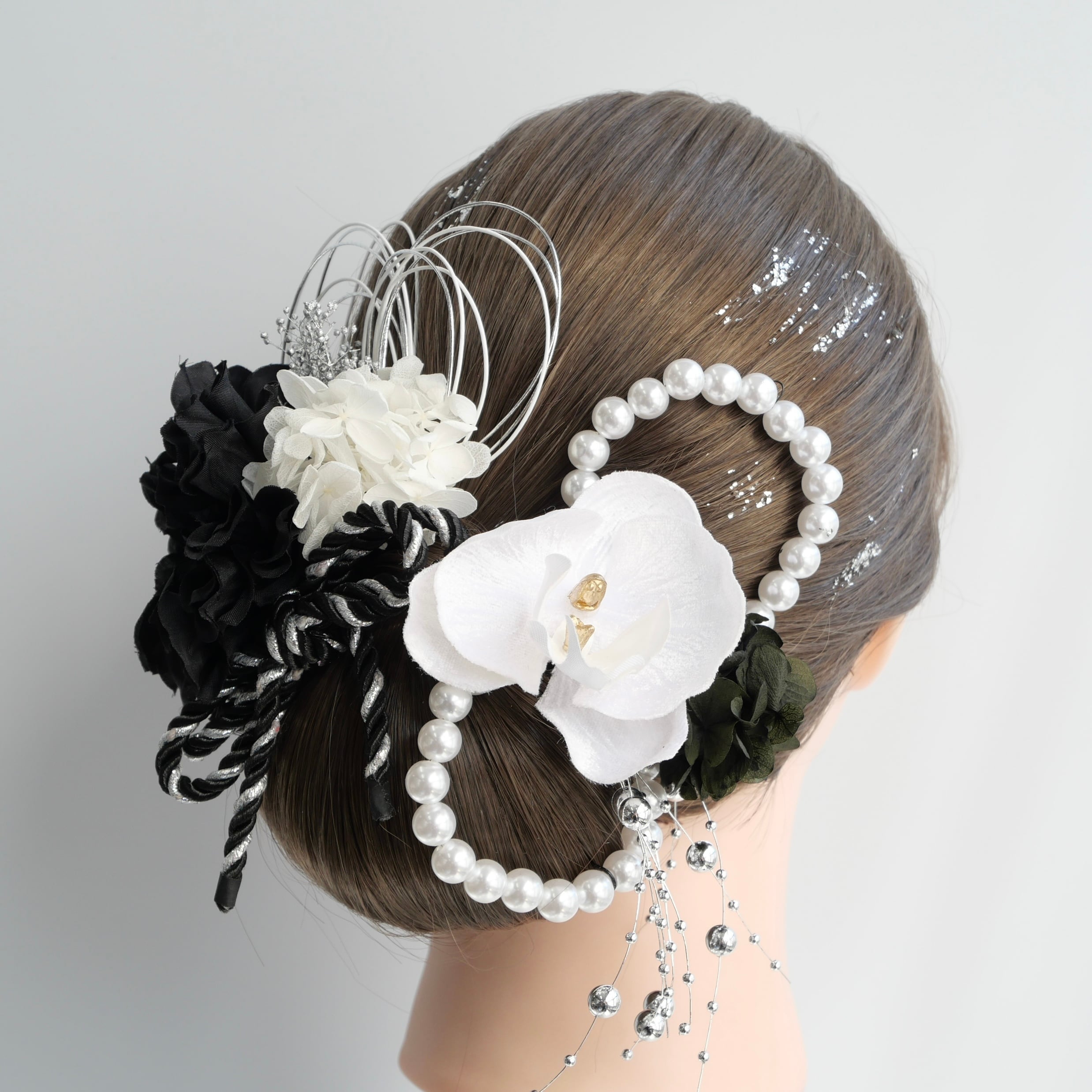 A480 パール 胡蝶蘭 髪飾り ゴールド 成人式 卒業式 七五三 浴衣 結婚式 前撮り