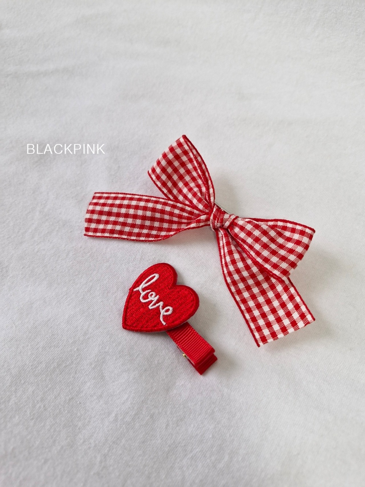 [BLACKPINK] Accessory) Check Heart Ribbon Set-up / [블랙핑크] 악세)체크하트리본세트