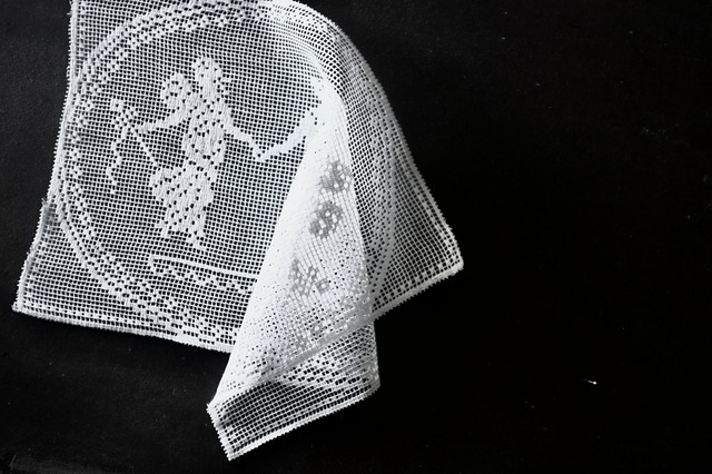 フランス 平面的三美神のフィレレースモチーフ 1p ドイリー アンティーク