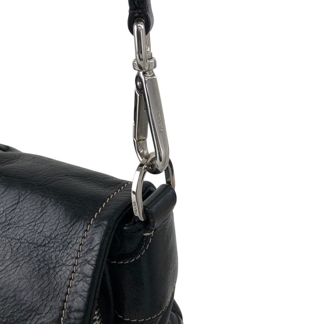 PRADA プラダ ショルダーバッグ ブラック トライアングルロゴ フロントバックル レザー ダブルポケット vintage ヴィンテージ オールド 5hm2yf