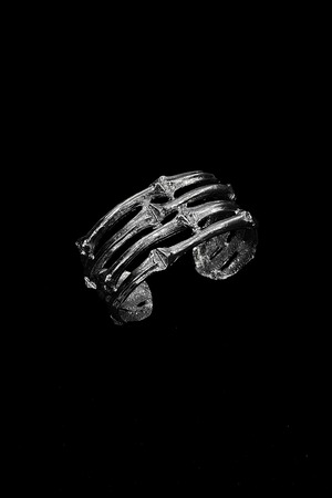 “YVES SAINT LAURENT” Silver Metal Sculptural Bone Motif Cuff Bracelet