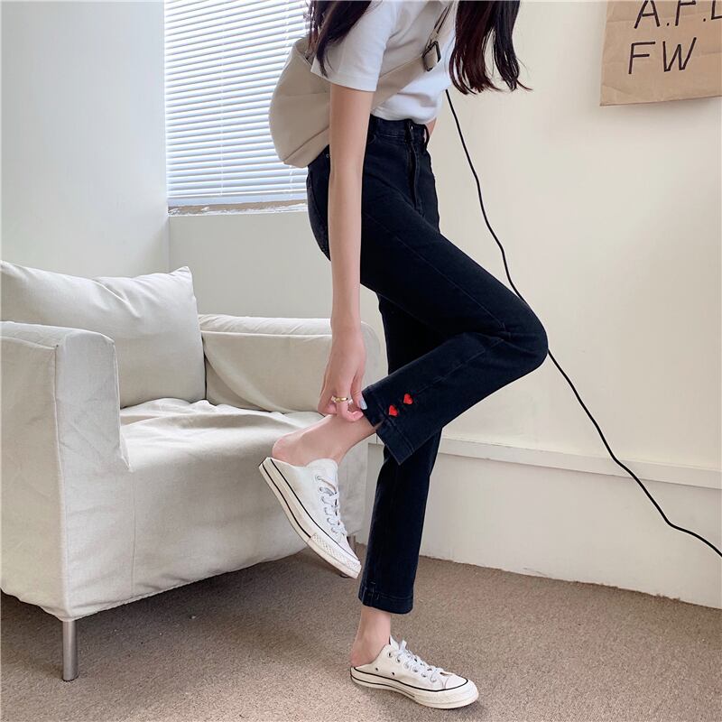 スタンダードパンツ 刺繍ハイウェストウェストジーンズ スプリングオータム レトロ 春物 秋物 萌量不足90598623246