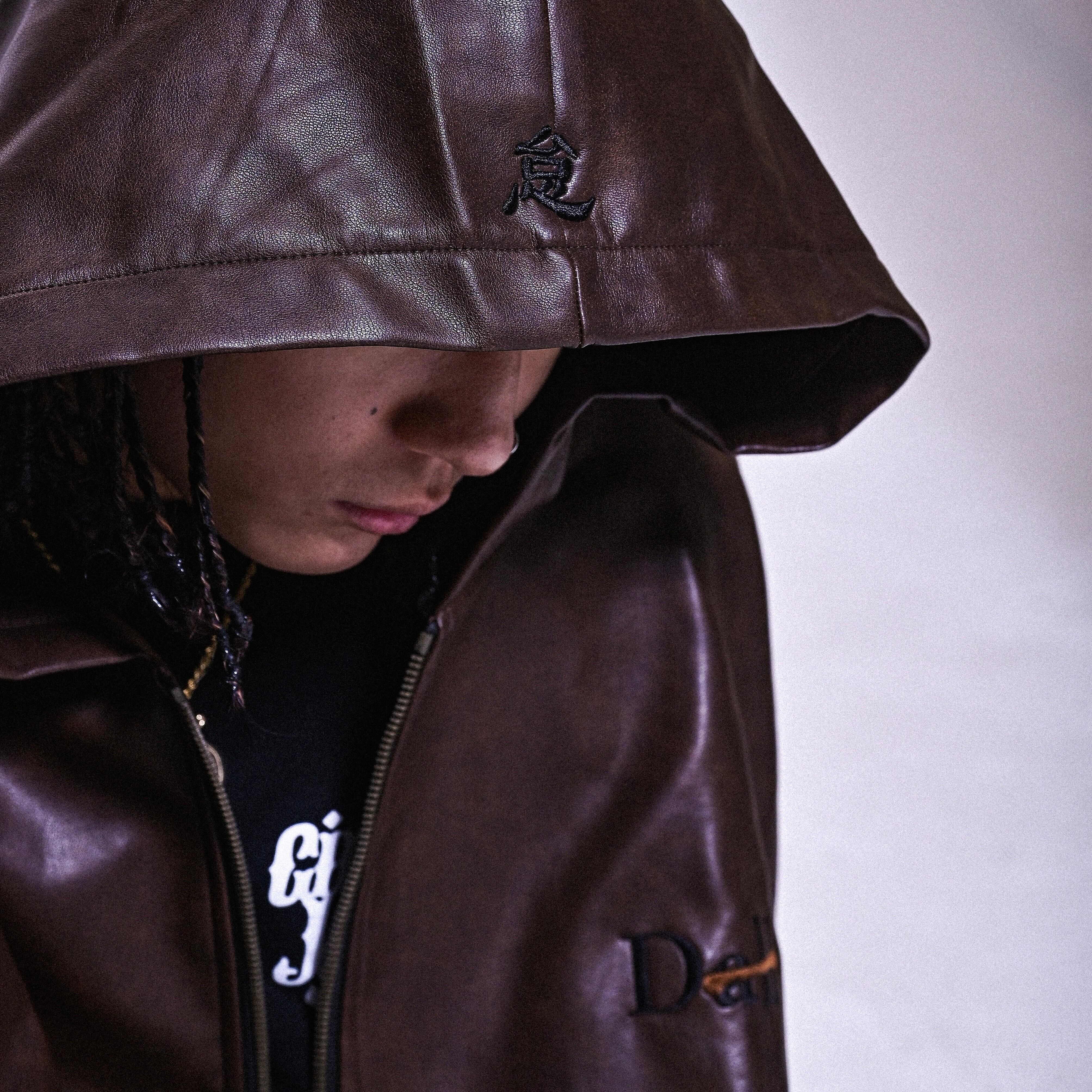 CLASSIC LOGO VINTAGE HOODED LEATHER JACKET | DALL 