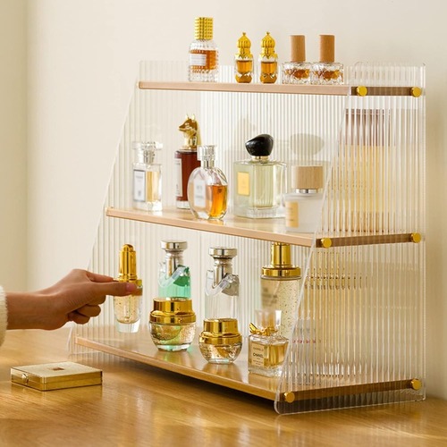 メイクアップオーガナイザー 大容量 コスメディスプレイ デスクトップ 透明 アクリル 棚 多機能 3段収納 オーガナイザー バスルーム ドレッサー リビング 寝室 コレクション収納 化粧品 コスメ 香水  おしゃれ 2カラー ホームデコレーション