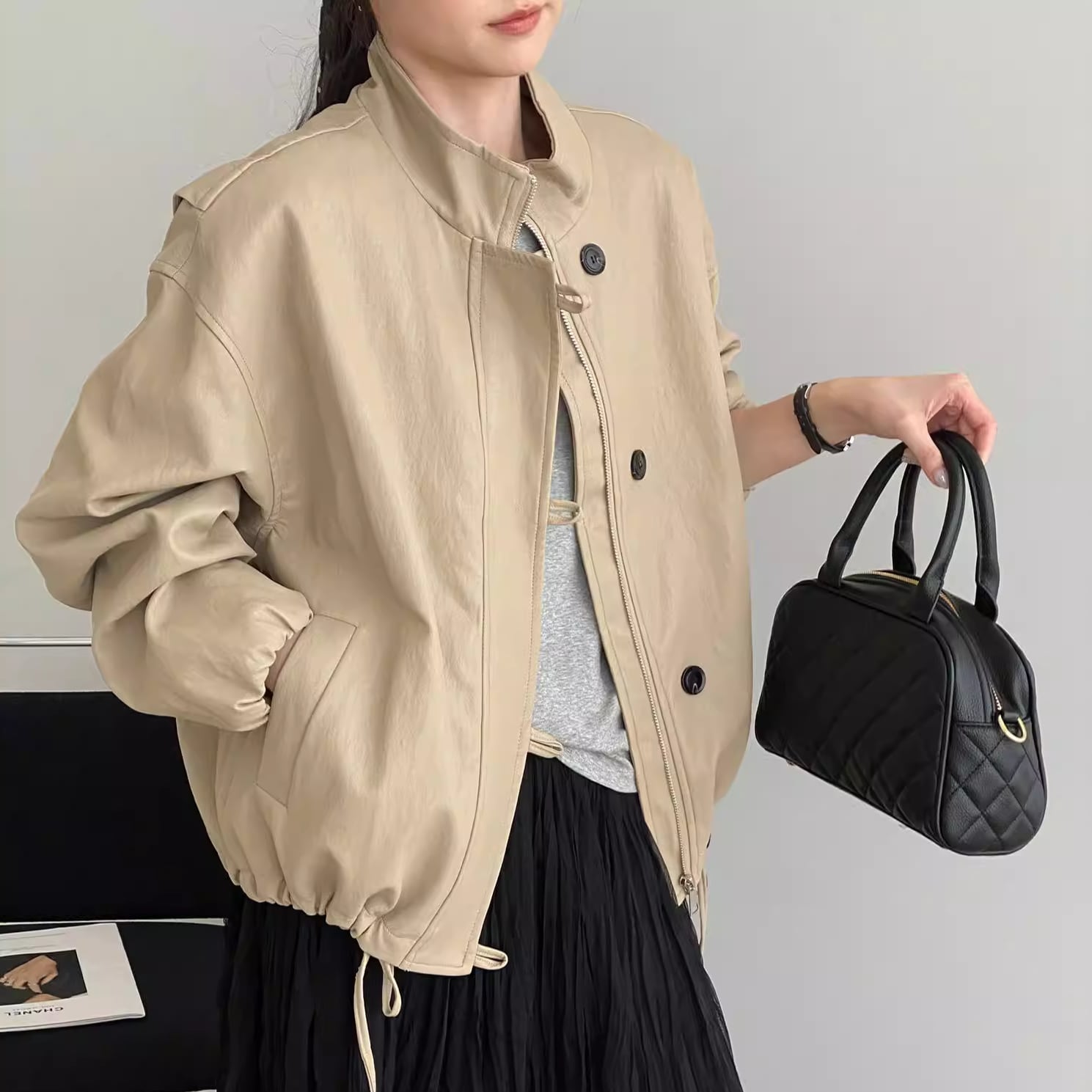 drawstring hem eco leather jacket 14244