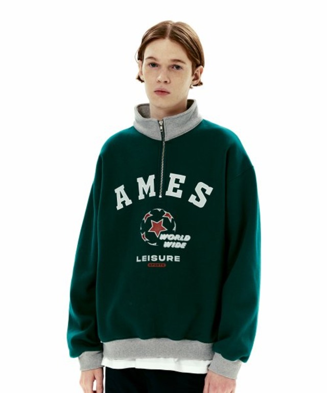 [AMES-WORLDWIDE] SOCCER LOGO HALF ZIPUP GREEN