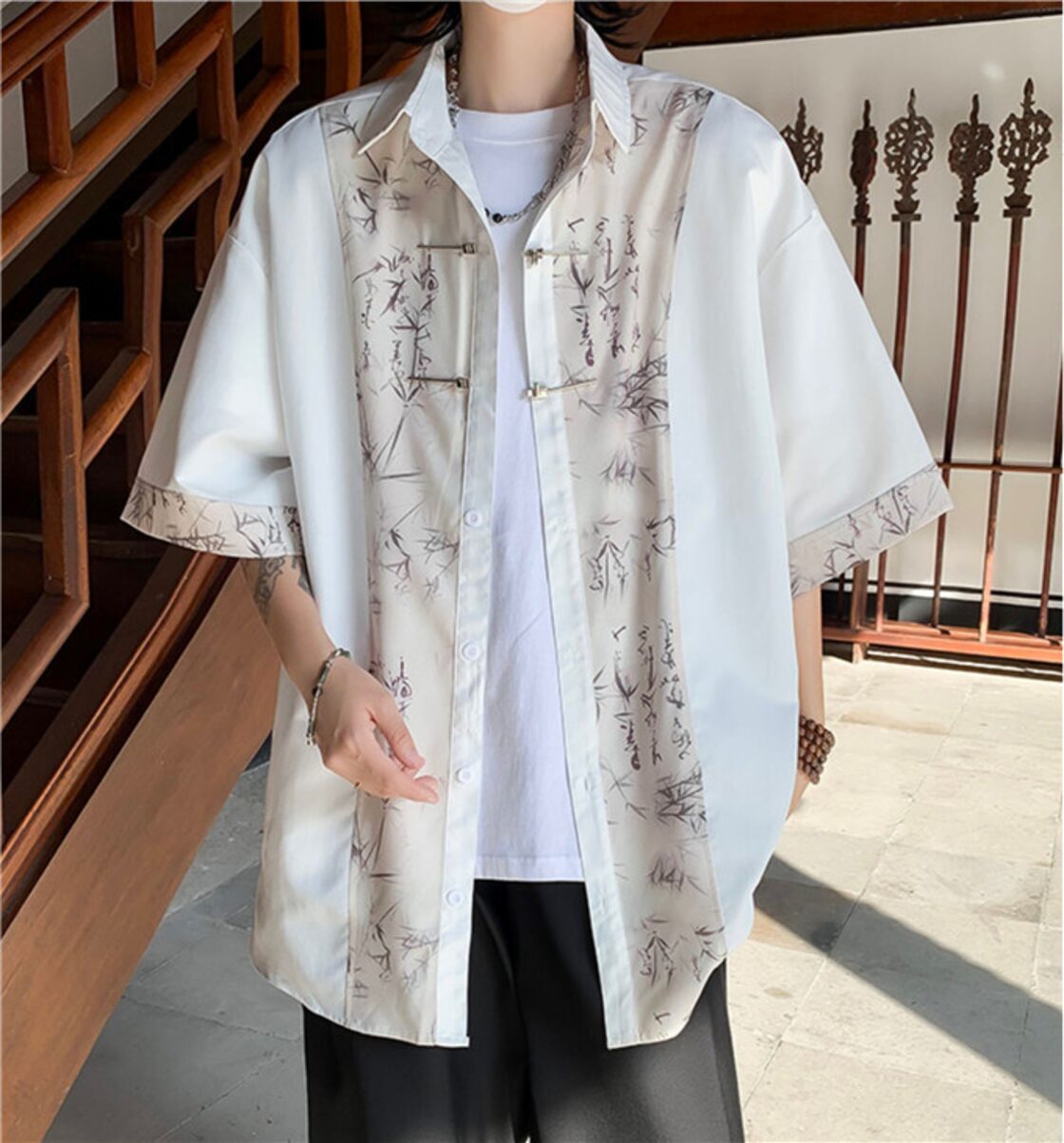 メンズシャツ シャツ 唐装半袖シャツ チャイナ服 半袖 五分袖 半袖 