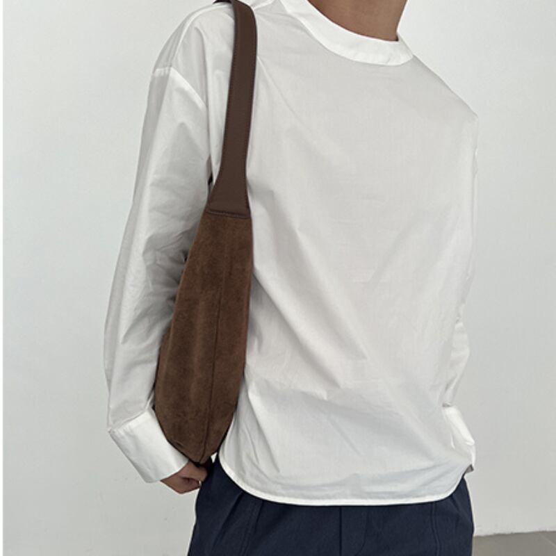 バックボタンラウンドネックシャツ MTO0139