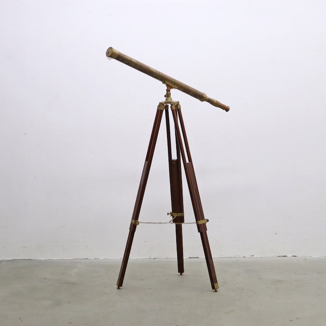 クラシカル 真鍮 望遠鏡 木製  三脚 ヴィンテージスタイル オブジェ 店舗什器