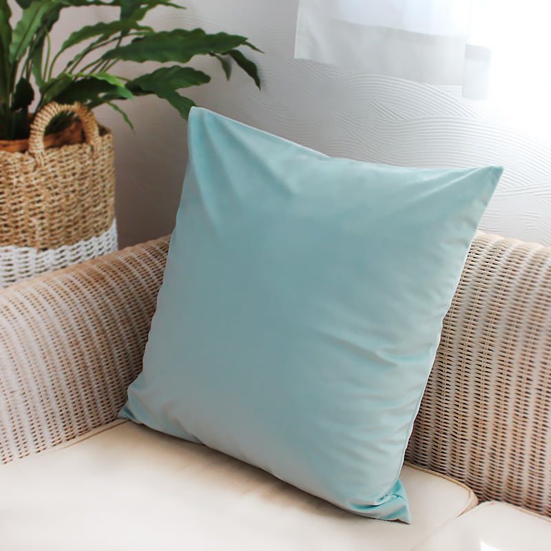 送料無料 【2枚セット】ベロア クッションカバー アクアブルー