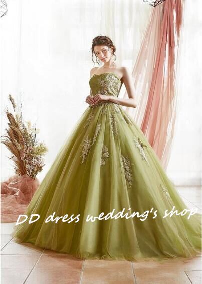 高品質！二次会 披露宴 カラードレス 薄グリーン ベアトップ 可愛い  