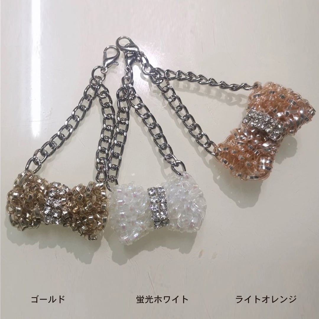 きらめきワイヤー ＆ラインストーン リボンチャーム〈 11 カラー
