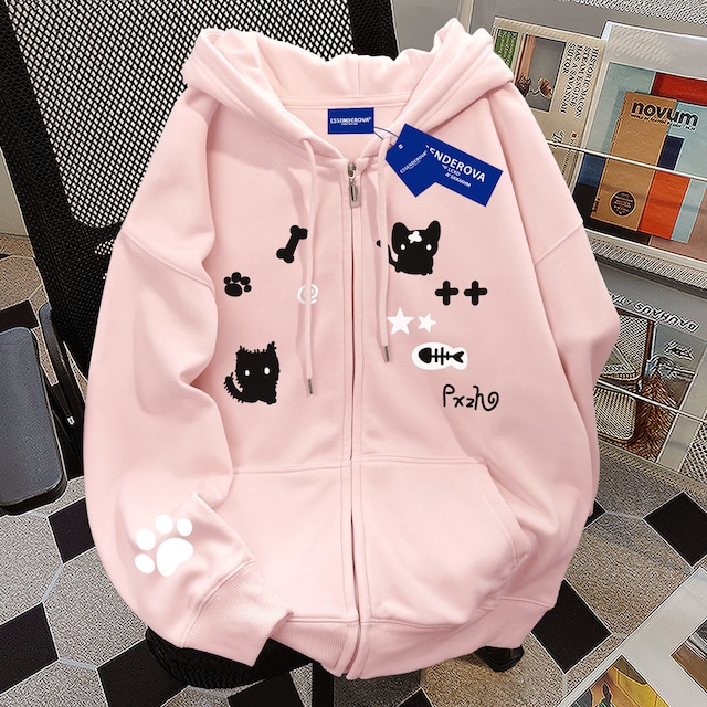 ♥猫ちゃんがキュートすぎる!【ESSENDEROVAシリーズ】★アウター★ 4color ジャケット 猫 猫柄 レディース カートゥーン 可愛い