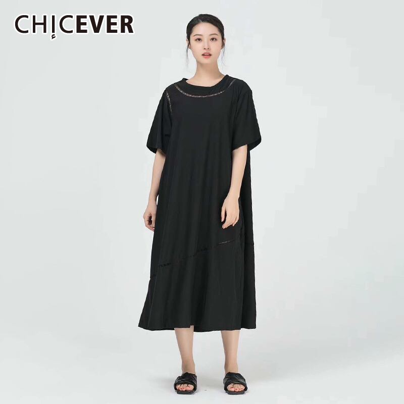 CHICEVERドレスレディースOネック半袖ナチュラルウエストホローアウトシックなスタイルのドレス2020夏 ショート ハーフスリーブ サマー 夏物 天然 6base58175655152