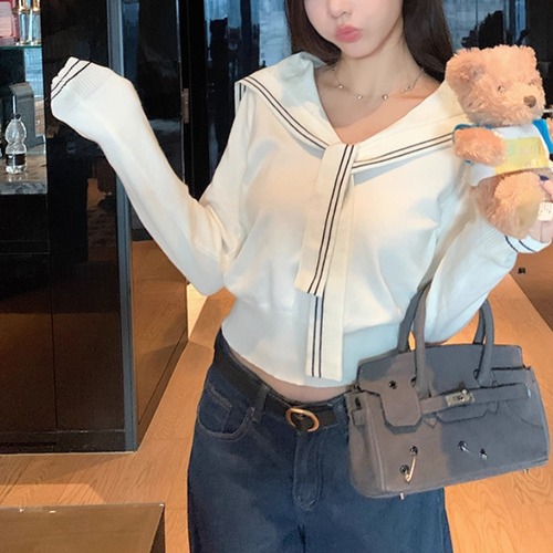 5色／セーラーカラーリボンタイニットトップス ・73152