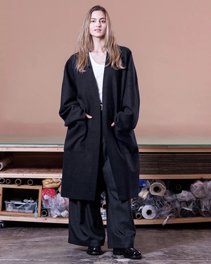 VOAAOV COMPRESSED WOOL Long Cardigan BLACK