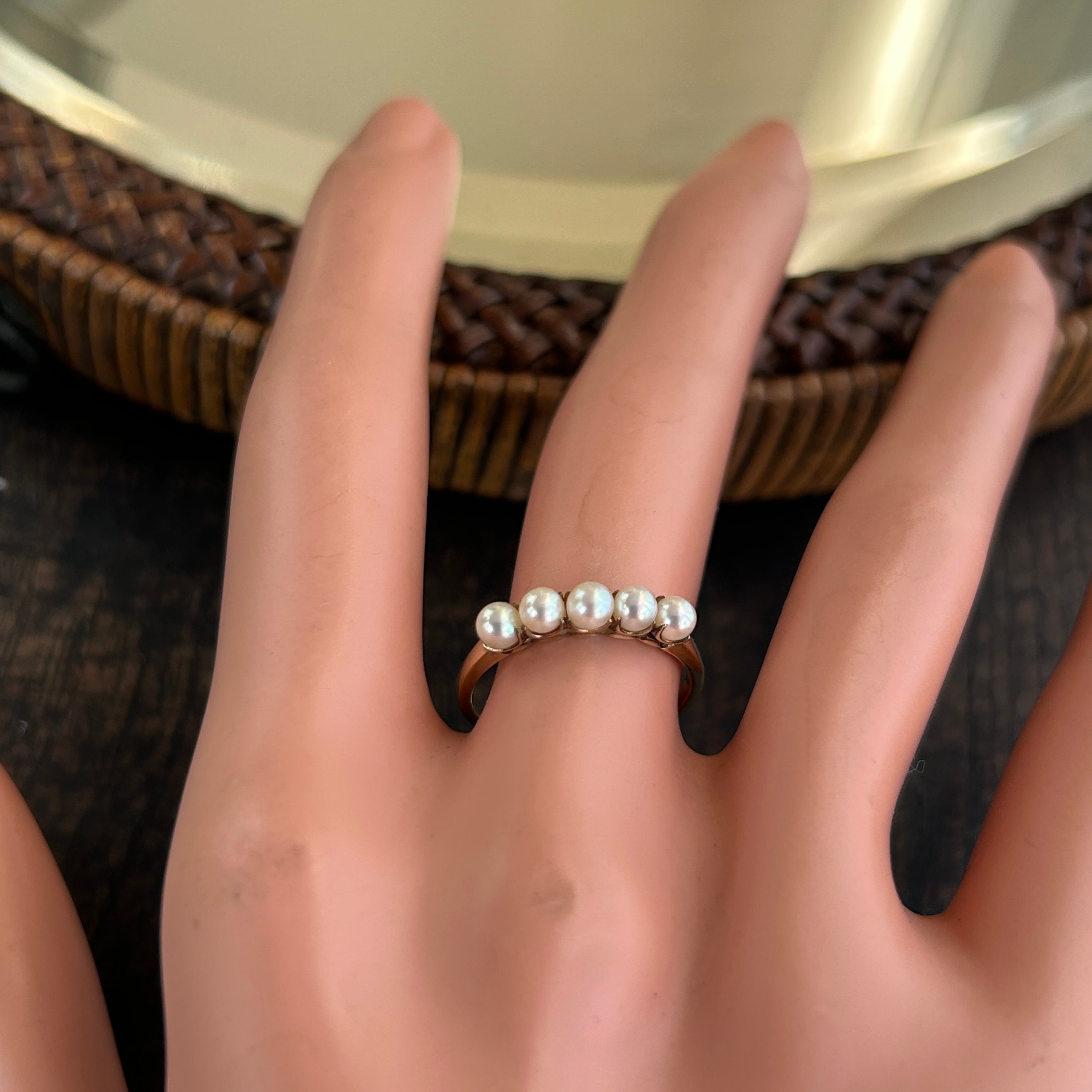 ヴィンテージ MIKIMTO 14金ベビーパール一文字繊細リング